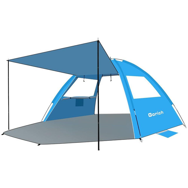 Gorich Beach Tent with Canopy - Easy Setup 3-6 Person Portable Sun Shelter, UPF 50+ UV Protection Sun Shade, Lightweight & Compact Beach Cabana for Family Travel