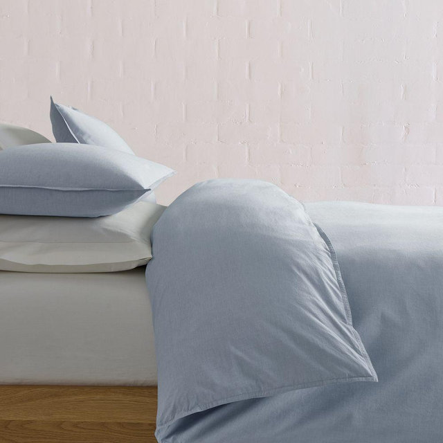 Organic Washed Cotton Percale Duvet, King/Cal King, Blue Melange
