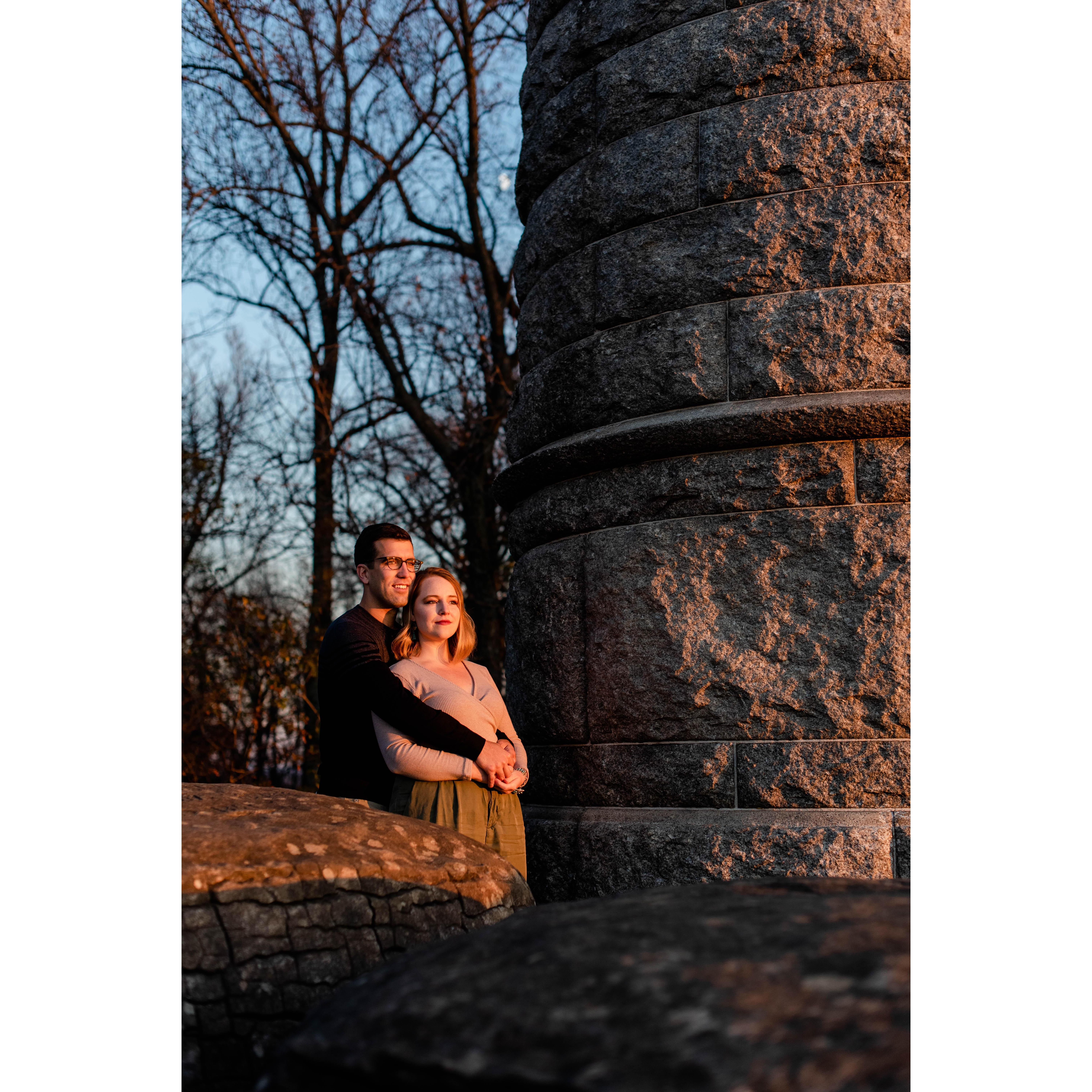 Enagement pictures at the site of our first date in Gettysburg, PA