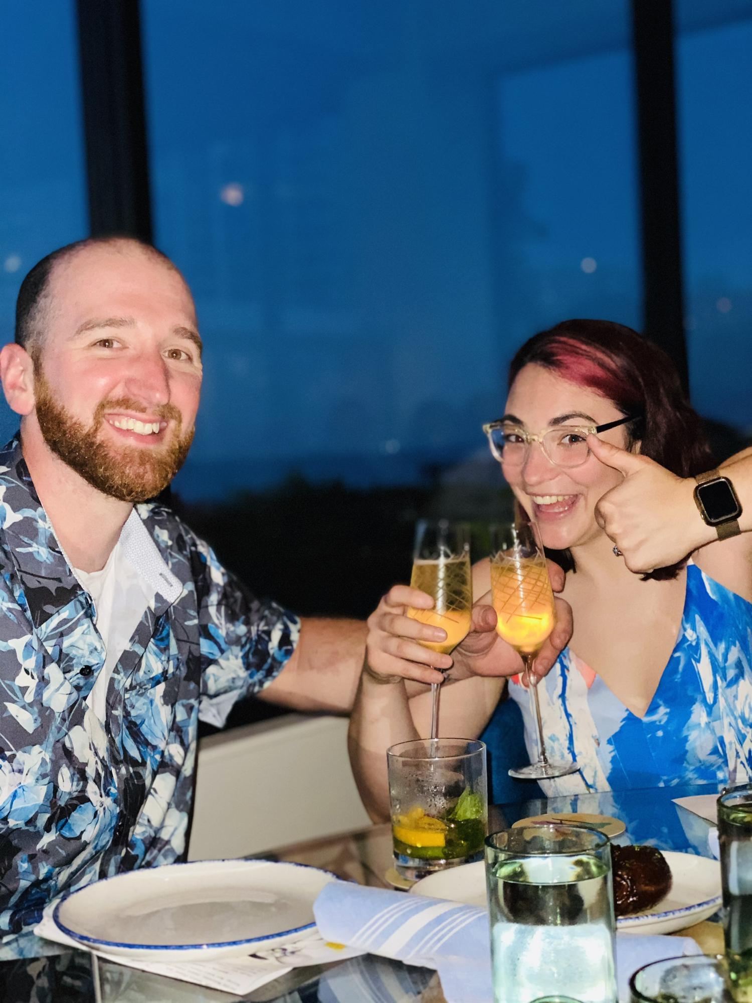 Somebody is excited about the recent engagement.