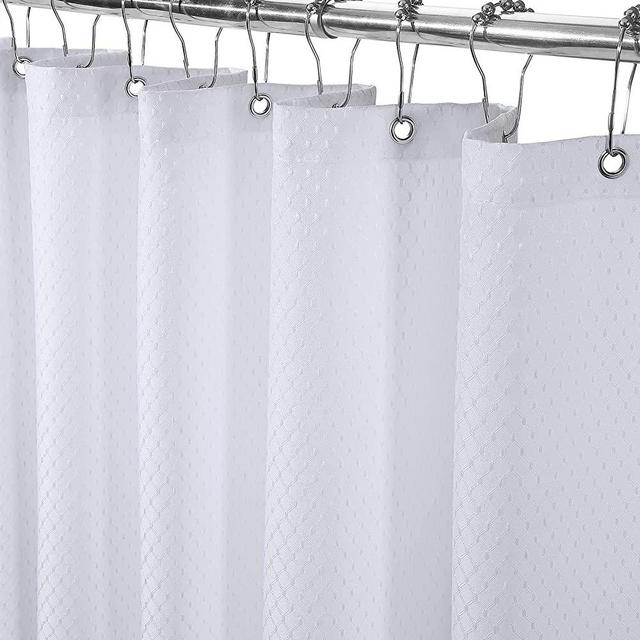 Yimobra Bathroom Fabric Shower Curtain, Hotel Quality Waffle Decor Cloth Showers Curtains with Heavy Duty Grommet Holes, Machine Washable Water Proof Curtains for Bathtubs 72" x 72", White