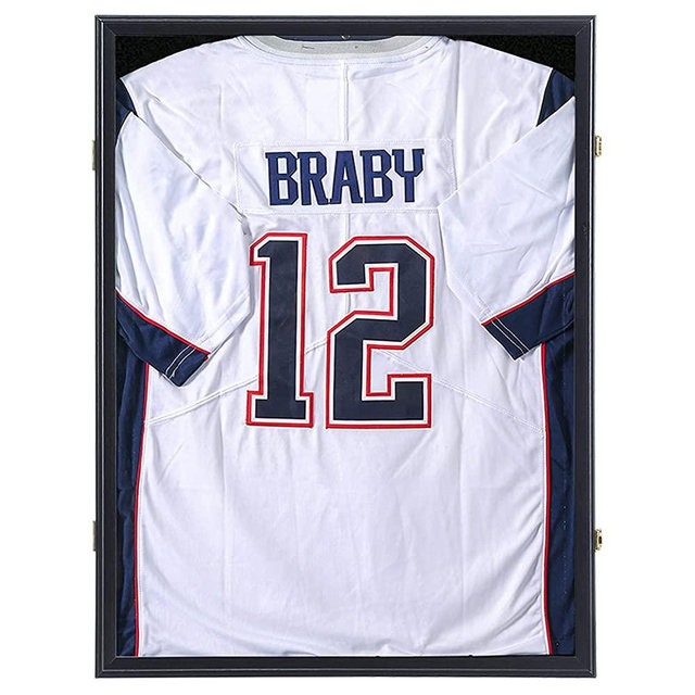 KCRasan Jersey Display Frame Case - Large Lockable Frames Shadow Box with UV Protection for Baseball Basketball Football Soccer Hockey Sport Shirt Black Finish
