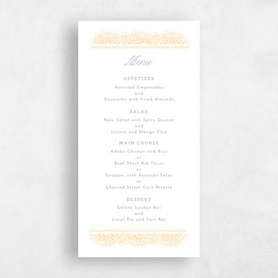 Honey, Yellow Wedding Menu - Carmel