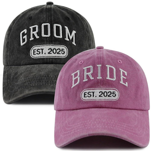 2PCS Bride and Groom 2025 Hat for Men Women, Funny Adjustable Embroidered Engagement Honeymoon Newlyweds Couples Baseball Cap