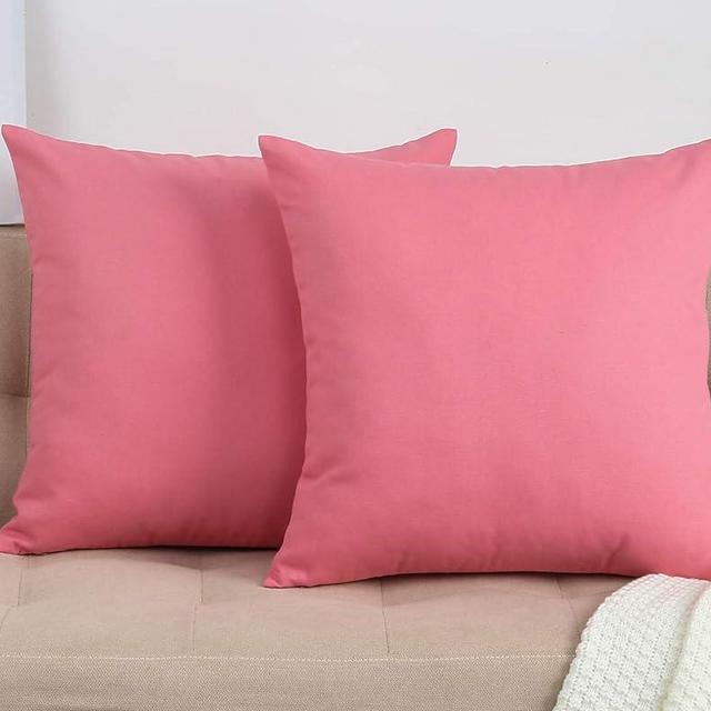 TangDepot Handmade Decorative Solid 100% Cotton Canvas Throw Pillow Covers/Pillow Shams, (20"x20", Pink)
