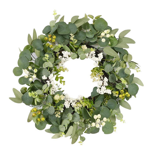 U'Artlines 20 Inch Eucalyptus Wreath for Front Door, Spring Summer Green Leaf Door Wreaths Farmhouse with Boxwood Willow Leaves Berries for All Seasons Window Wall Wedding Indoor Outdoor Decor