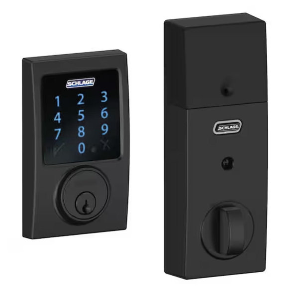 Schlage Century Matte Black Electronic Connect Smart Deadbolt with Alarm - Z-Wave Plus Enabled BE469ZP CEN 622
