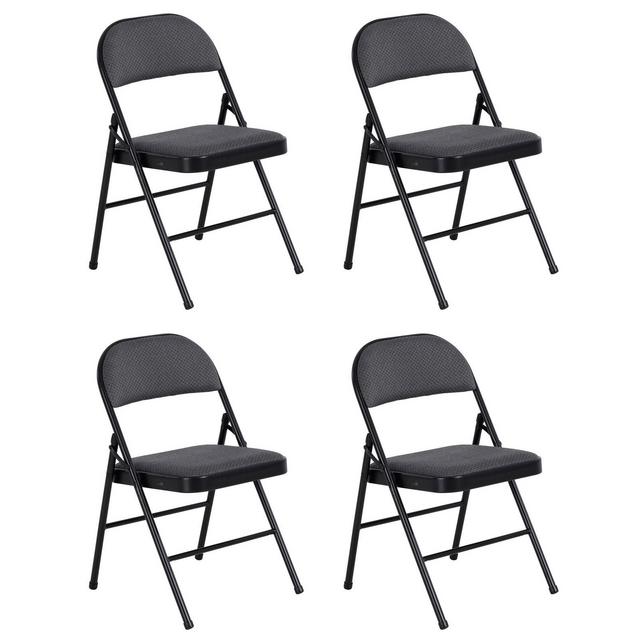 Peakform Folding Vinyl Padded Chair with Comfortable Seat Cushion, Compact, Lightweight, Easy Storage, 4 Pack, Gray Design, Black Frame