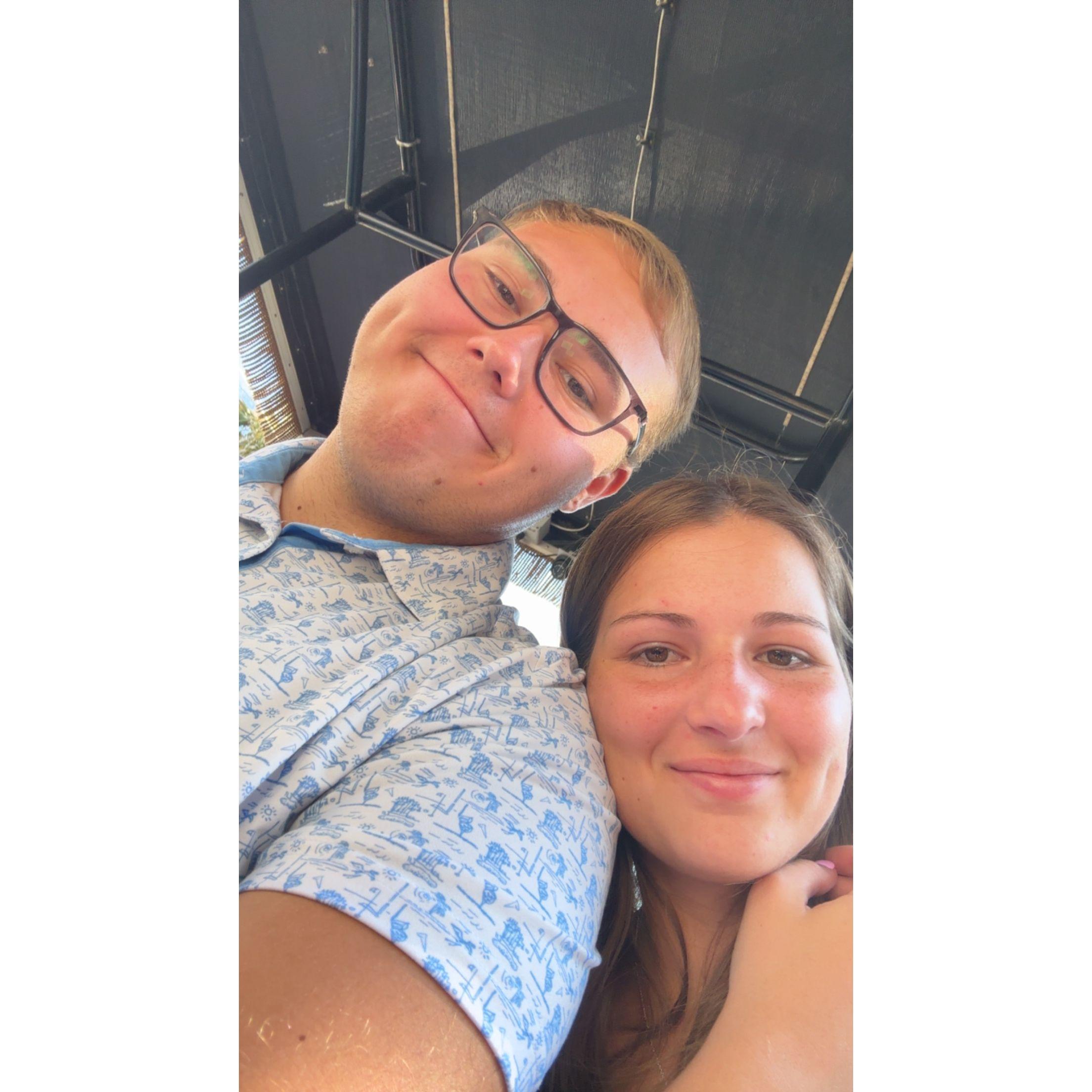 The morning after our engagement! On our horse-drawn carriage ride around Charleston!