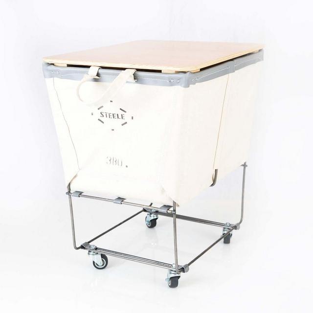 Steele Canvas 3 Bushel Elevated Basket with Wood Lid, Natural Canvas & Gray Vinyl