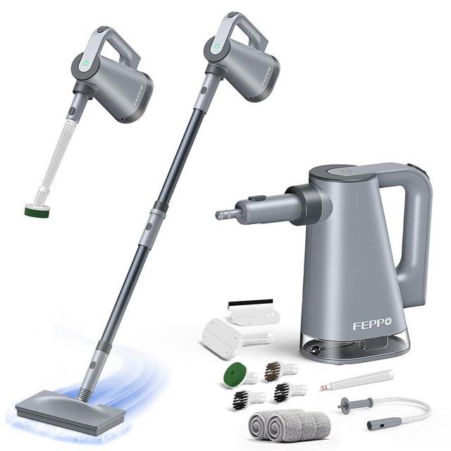 FEPPO Steam Mop with Detachable Handheld Steam Cleaner for Home and Floor Cleaning, 10-in-1 Multi-purpose Attachments & 2 Pads, Powerful Steamer for Floors, Hardwood, Tiles,Grout,Windows,Kitchen,Bath