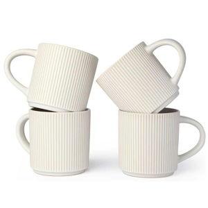 DeeCoo Matte White Coffee Mugs Set of 4, 12 Ounce Mug with Handles, Ceramic Stoneware Catering Coffee Cups, Porcelain Mugs Sets for Coffee, Tea, Hot Cocoa, Milk, Microwave and Dishwasher Safe