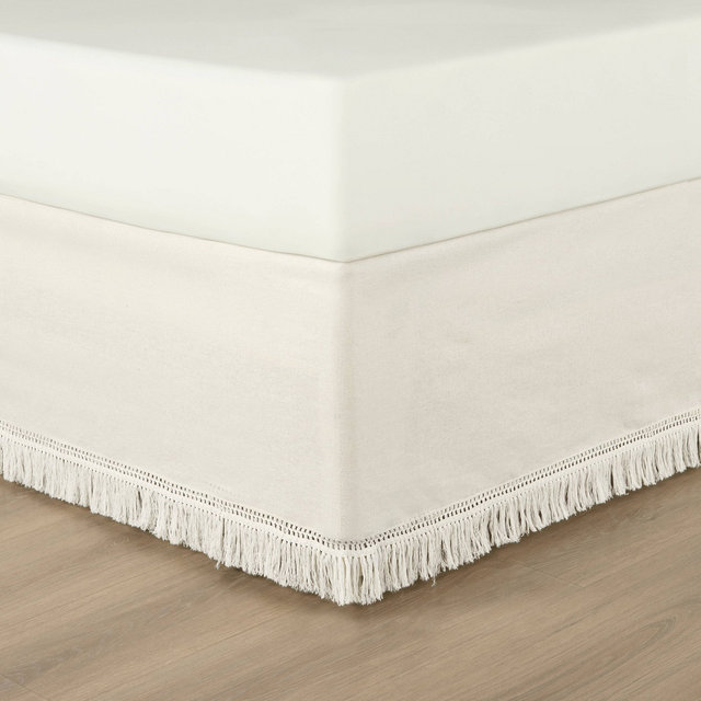 Lush Décor 15" King Boho Fringe Tailored Drop Easy Fit Bed Skirt Off-White: Polyester & Cotton Dust Ruffle