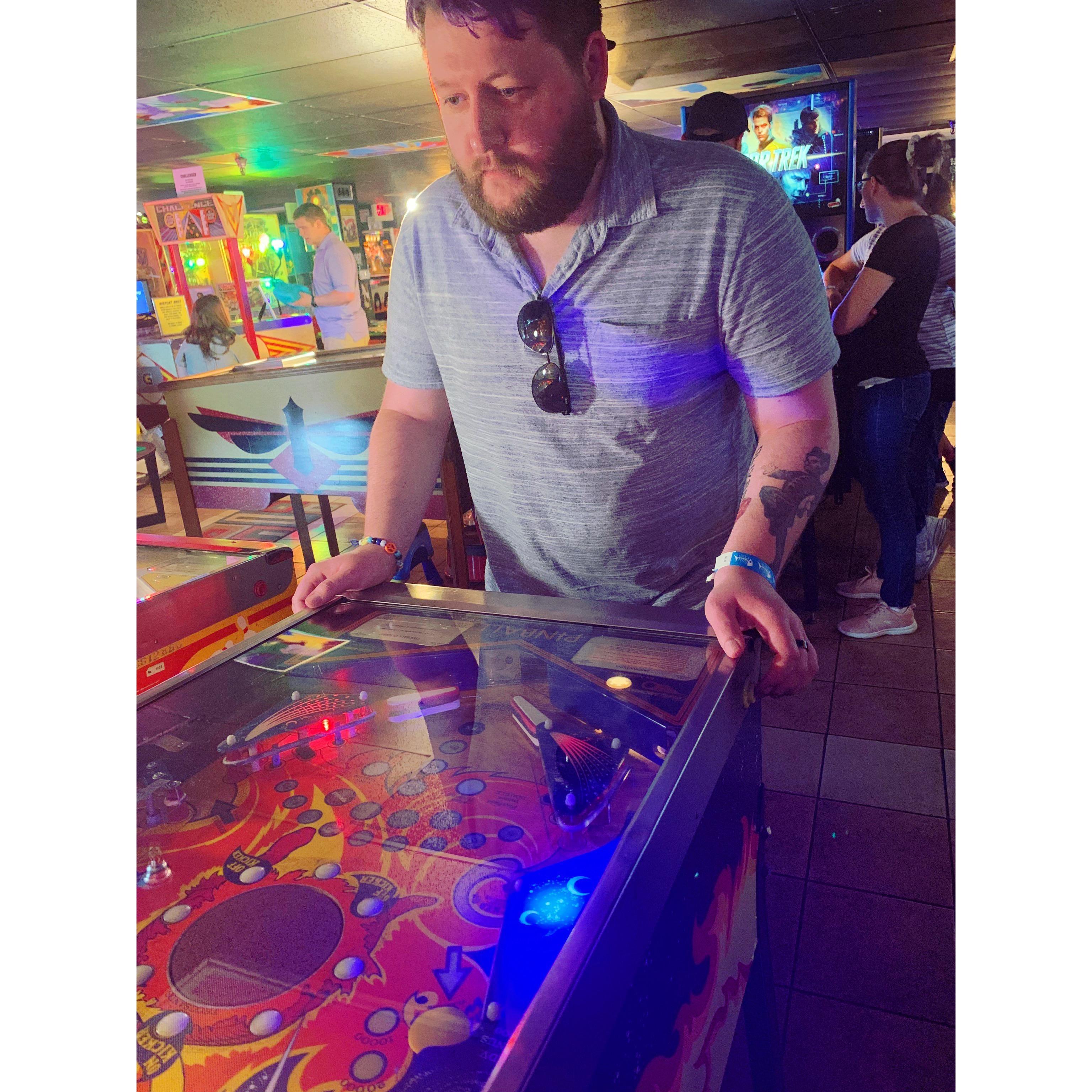 Adam at the pinball museum in Asheville.