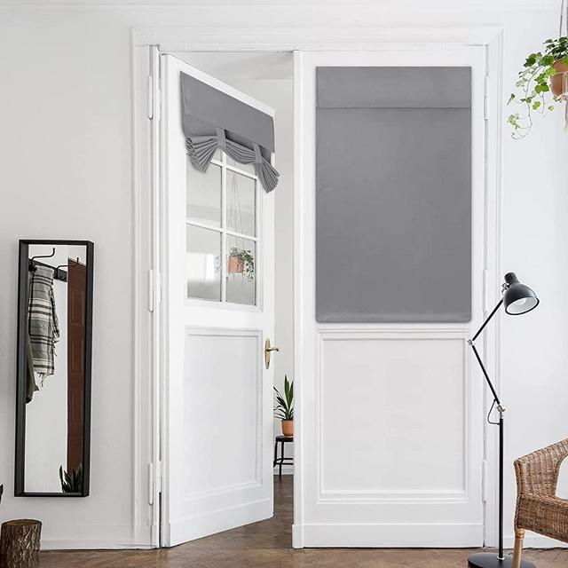 HOMEIDEAS Light Grey French Door Curtains Gray Privacy Blackout Door Curtains, 26 X 40 Inch Room Darkening Curtains for Glass Door, Thermal Insulated Tie Up Shades Window Curtains for Bedroom, 1 Pane