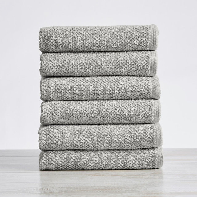 100% Cotton Quick Dry Popcorn Textured Bath Towel Set , Light Grey) - Great Bay Home