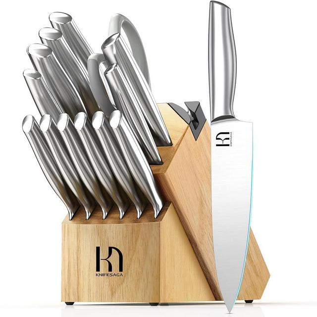 Knife Set, Premium Knife Block Set for Kitchen 14 Pcs UltraSharp Japanese High Carbon Stainless Steel with Block and Built-in Sharpener, Kitchen Knives Set with Non-serrated Steak Knives