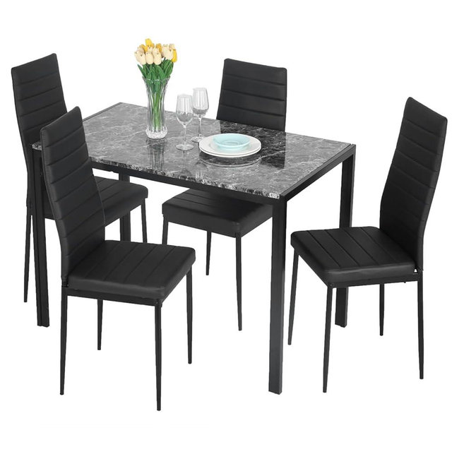FDW Dining Table Set Dining Room Table Set for Small Spaces Kitchen Table and Chairs for 4 Table with Chairs Home Furniture Rectangular Modern (Black Marble)