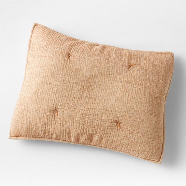 Aire Crinkle Organic Cotton Linen Blend Brulee Brown Standard Pillow Sham