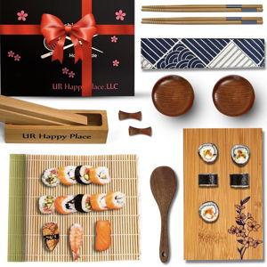 Handmade Sushi Making Kit: Oak Maki Mold, Bamboo Mat, Chopsticks