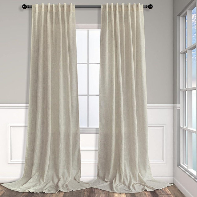 Pitalk Flax Linen Extra Long Curtains 120 Inch Length for Living Room 2 Panels Back Tab Rod Pocket Drapes Light Filtering Semi Privacy Beige Sheer Curtains for Dining Room Sliding Door 10 FT 52x120