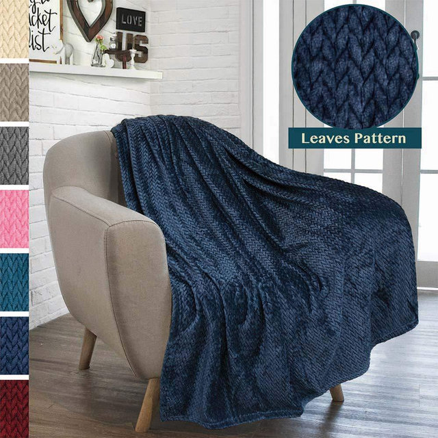 PAVILIA Luxury Soft Plush Navy Blue Throw Blanket for Sofa, Couch | Velvet Fleece Chevron Pattern Throw | Cozy Lightweight Microfiber, Reversible Blanket | All Season Use | 50 x 60 Inches