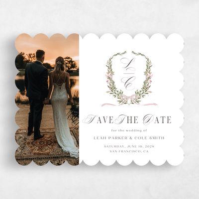 White Scalloped Wedding Save the Date - Cindra Photo