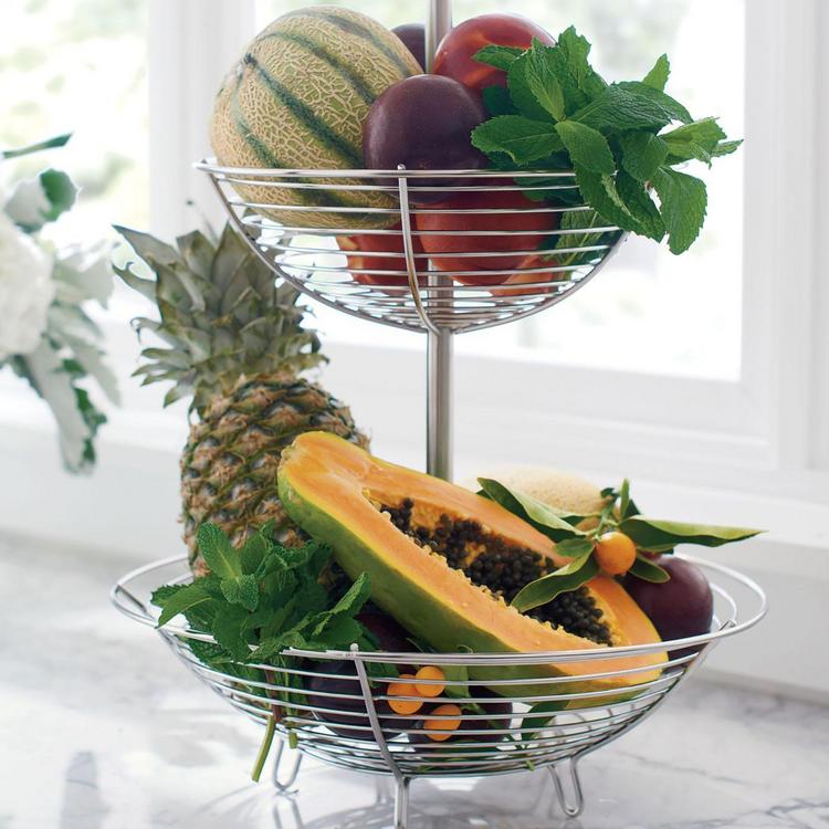 Fruit Storage Basket Dual Tier Storage Basket Organizer Metal Basket Rack  Fruit Bowl for Counters Kitchen Dining Table Desserts - AliExpress