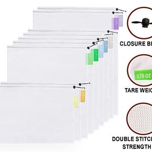 purifyou Premium Reusable Mesh / Produce Bags, Set of 9 | Superior Double-Stitched Strength, with Tare Weight on Tags | Lightweight, See-Through, Large, Medium & Small