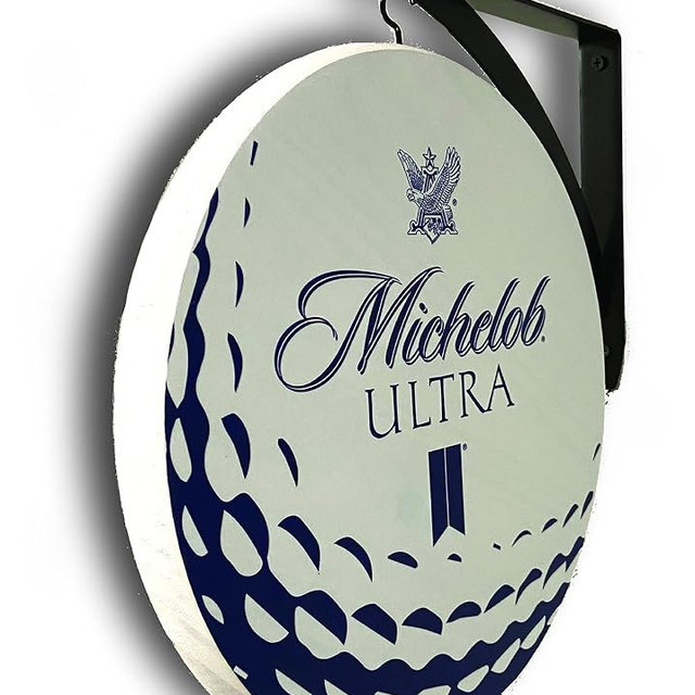 Classic Signs Golf Ball Beer Double Sided Pub Sign, White, Blue
