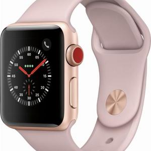 Apple - Apple Watch Series 3 (GPS + Cellular), 38mm Gold Aluminum Case with Pink Sand Sport Band - Gold Aluminum