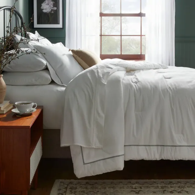 3pc King Luxe Embroidered Border Comforter and Sham Set White/Light Teal Green - Threshold™: 310 Thread Count, Cotton Sateen