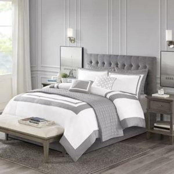Heritage Comforter Quilt Combo Set [Queen,Grey]