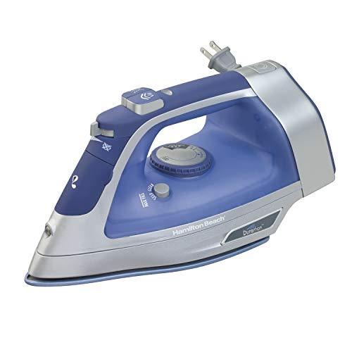 Hamilton Beach Steam Iron & Vertical Steamer for Clothes with Scratch-Resistant Durathon Soleplate, 1500 Watts, Retractable Cord, 3-Way Auto Shutoff, Anti-Drip, Self-Cleaning, Blue (19803)