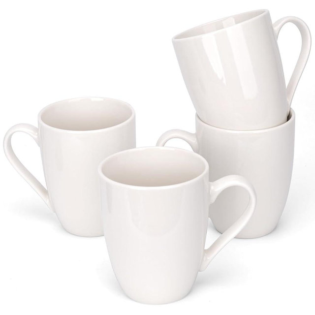 xihihiaa 4 Pack Ceramic Coffee Mugs Set, 12 OZ Porcelain Coffee Cups with Handle, Hot Tea, Americano, Mocha, Milk, Latte, Snow, Dishwasher and Microwave Safe, Coffee Mugs Set of 4 White