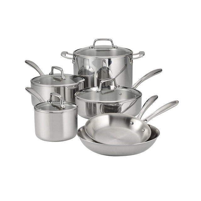 Tramontina TriPly Clad Stainless Steel Glass Lid 10 Pc Cookware Set