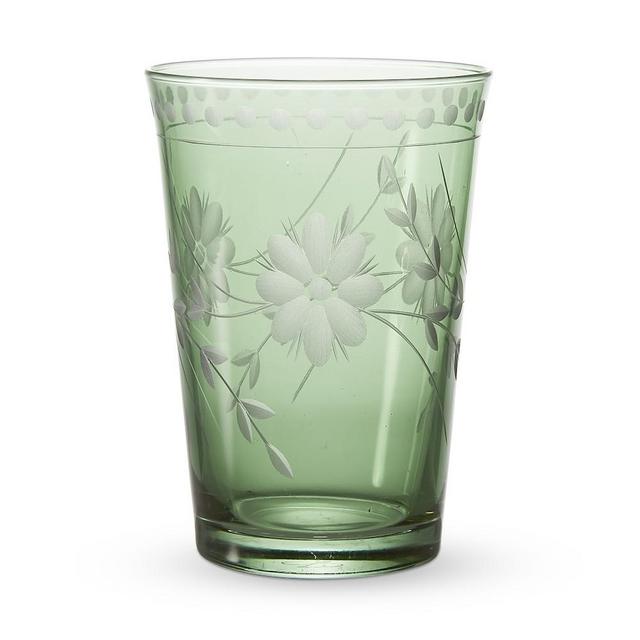 Vintage Etched Tumblers, Set of 4, Green