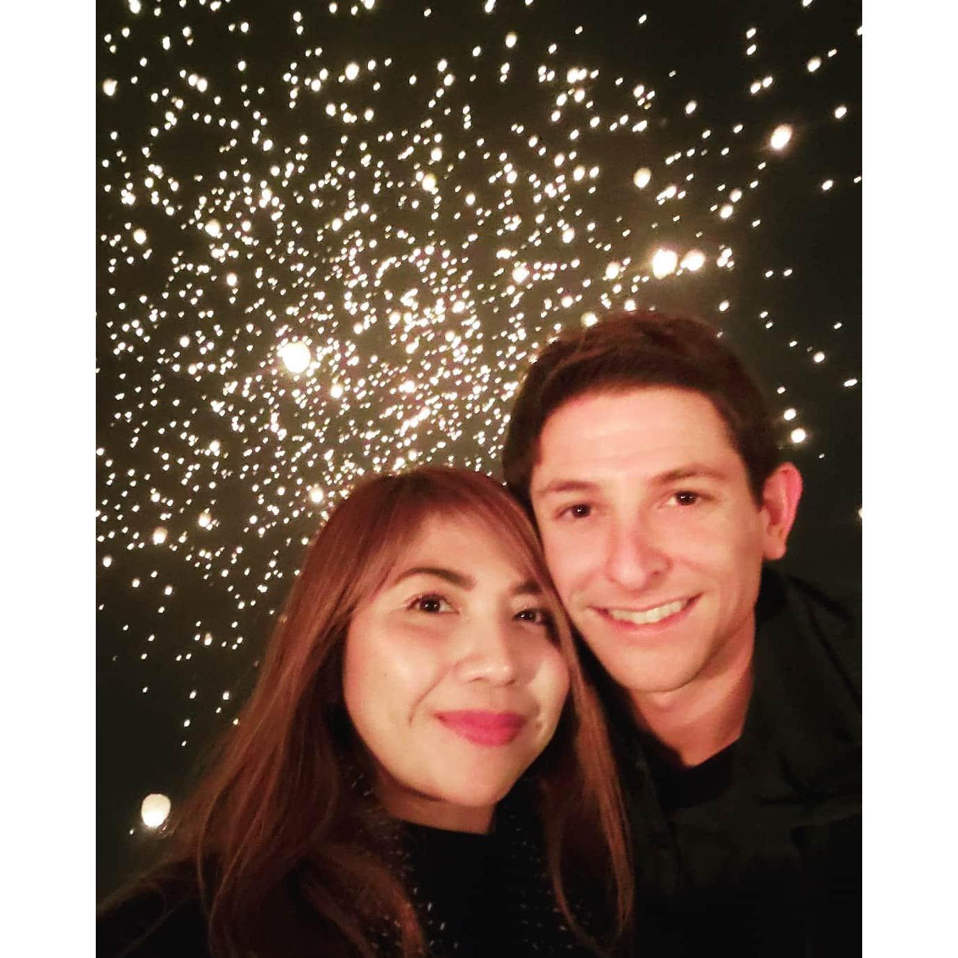 The Night Lights-- an event where we sent lanterns into the sky creating that starry background. It was a beautiful experience we both cherish.