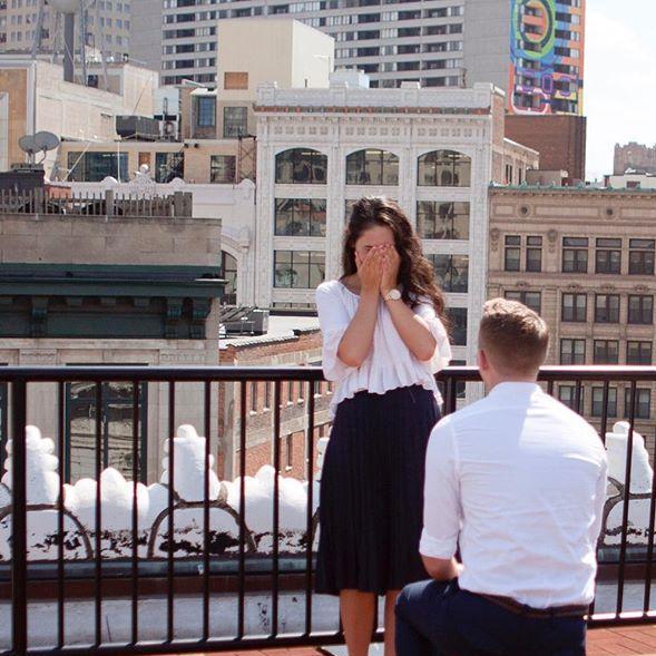June '18. ENGAGEMENT! So beautiful atop the Opera House in downtown Detroit, MI.