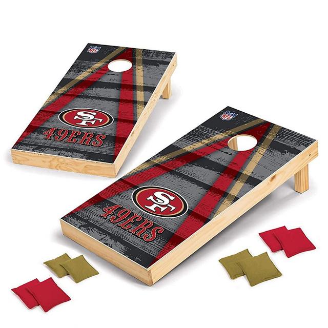 Wild Sports San Francisco 49ers 2' x 4' Wood Tournament Cornhole Set - Direct Print Vintage Triangle - Outdoor Set with Eight Bean Bags