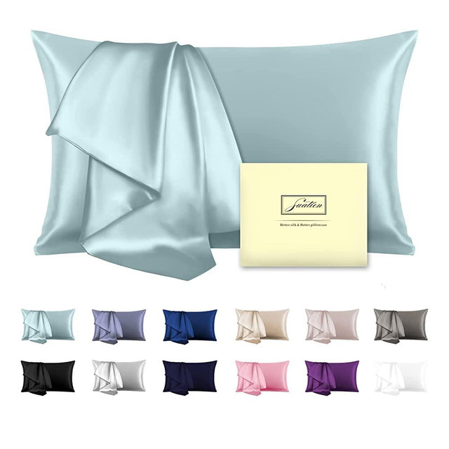 Natural Mulberry Silk Pillowcase for Hair and Skin Queen Size 20"X30" Silk Pillow Case with Hidden Zipper Soft Breathable Smooth Cooling Silk Pillow Covers for Sleeping(Haze Blue,Queen,1Pcs)