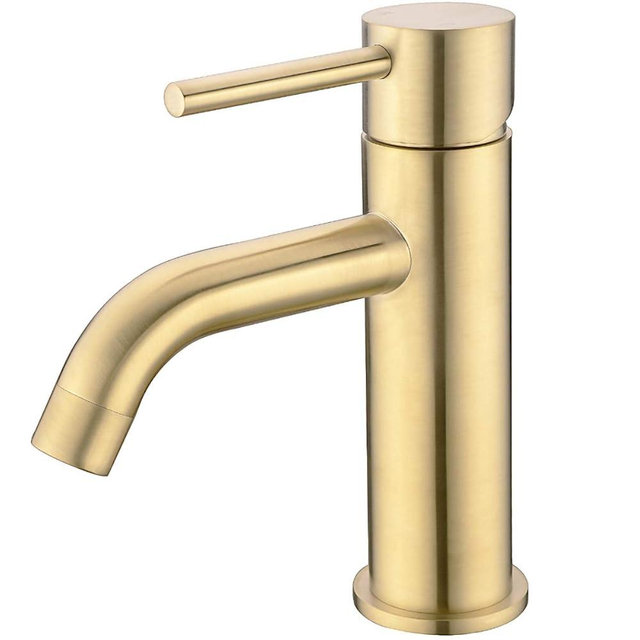 TRUSTMI Brushed Gold Bathroom Faucet Modern Single Handle Single Hole Deck Mounted Lavatory Vanity Sink Faucet, Brass