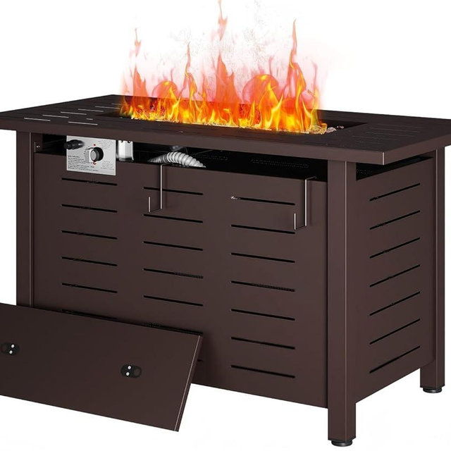 Aoxun 41" Propane Fire Pit Table – 50,000 BTU Outdoor Gas Fire Pits with Removable Lid & Waterproof Cover, Lava Rocks Rectangle Gas Firepit Table for Outside Patio Brown