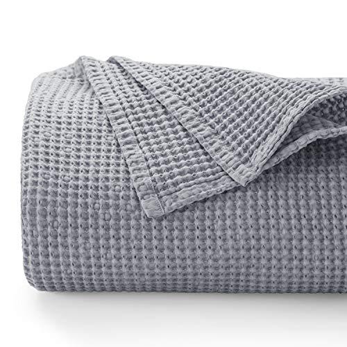 Bedsure 100% Cotton Blanket - Bed Blanket with Waffle Pattern for Home Decoration - Perfect for Layering Any Bed for All-Season - King Size (104 x 90 inches), Grey