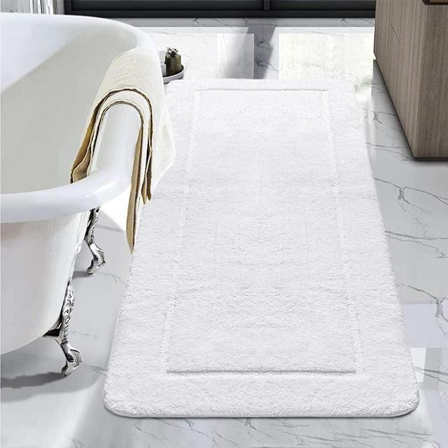 LOCHAS Luminous Non Slip Bathroom Rugs Runner 24 x 48 Inch, Extra Soft and Comfy Bath Mats Rug, Absorbent Thick Microfiber Mat Carpets for Bathroom Shower, White