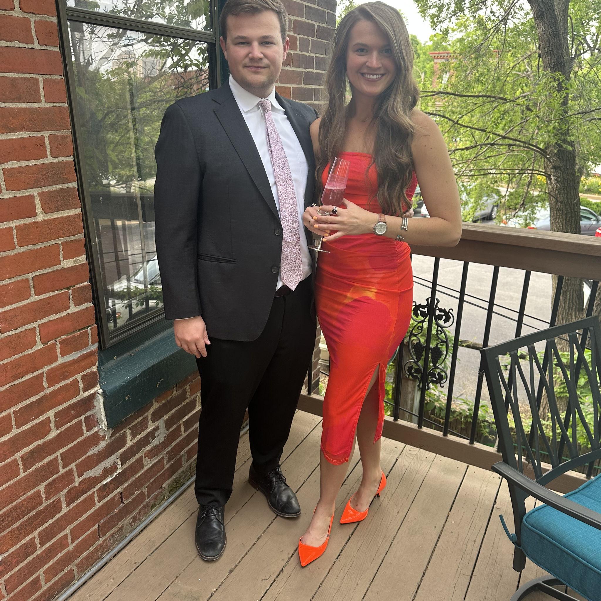 On the patio of what will become our first home together - months before Drew proposed marriage in the park just beyond.