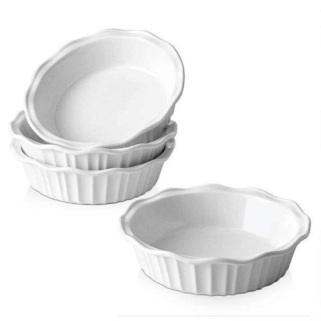 LIFVER Ceramic Pie Pans for Baking 6 Inch, 4 Pack Pie Dish, Pie Plate for Dessert Kitchen, Round Baking Dish Pan for Dinner, Oven, Freezer, & Microwave Safe, 11.6 Ounce Deep Dish Pie Pan, White