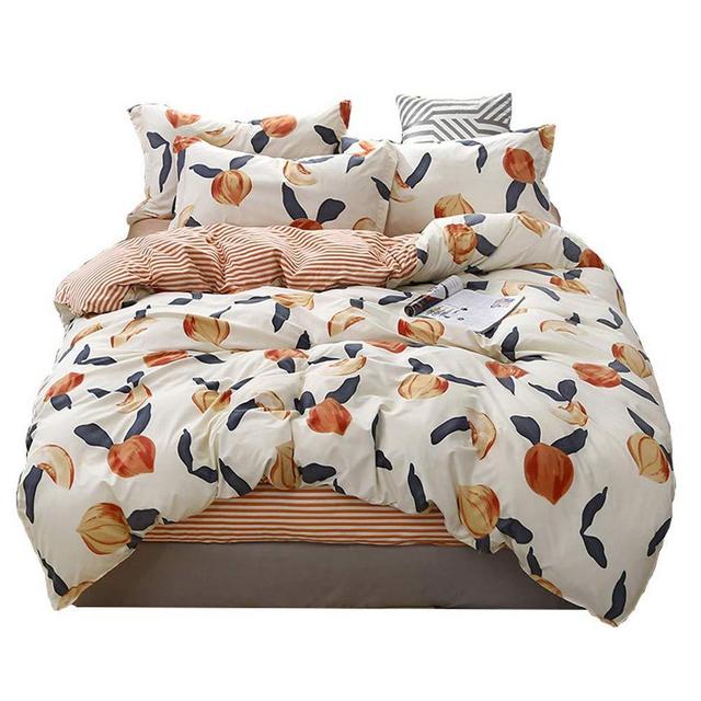 Feelyou Fruits Duvet Cover Set Queen for Girls Women Peach Bedding Set Cute Cartoon Decorative Microfiber Polyester Bedspread Cover With 2 Pillow Shams, Tropical Lovely Quilt Cover 3 Pcs, Zipper, Soft