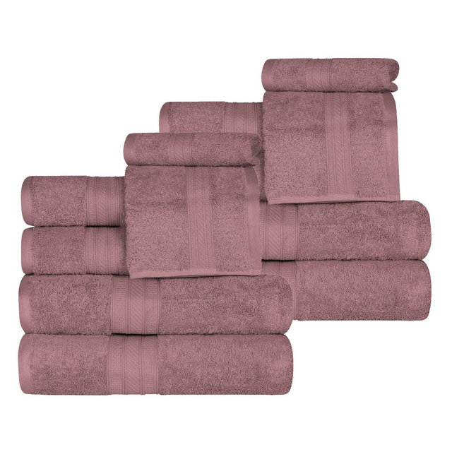Cotton Plush Highly-Absorbent Heavyweight Luxury 12 Piece Assorted Towel Set, Grape Shake - Blue Nile Mills