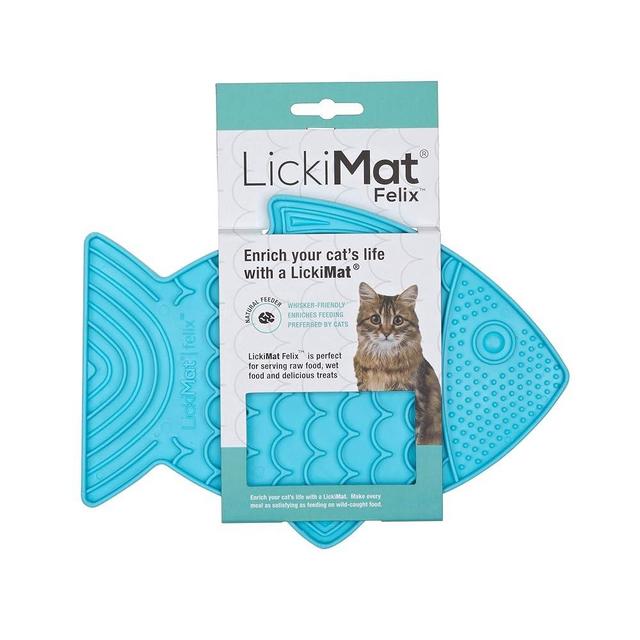 LickiMat Felix, Fish-Shaped Cat Slow Feeders Lick Mat, Boredom Anxiety Reducer; Perfect for Food, Treats, Yogurt, or Peanut Butter. Fun Alternative to a Slow Feed Cat Bowl or Dish, Turquoise